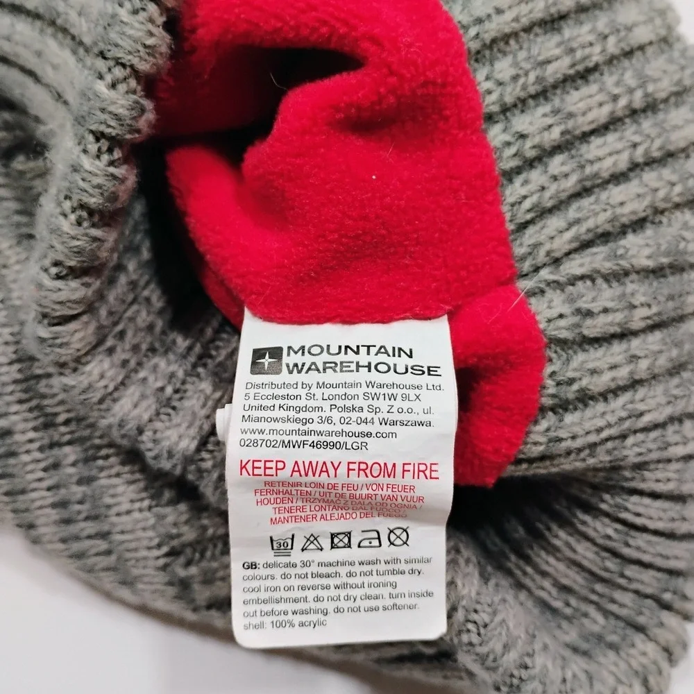 Mountain Warehouse Bear? Mask Winter Hat Gray Boy's Knit Fleece Lined Ears Face